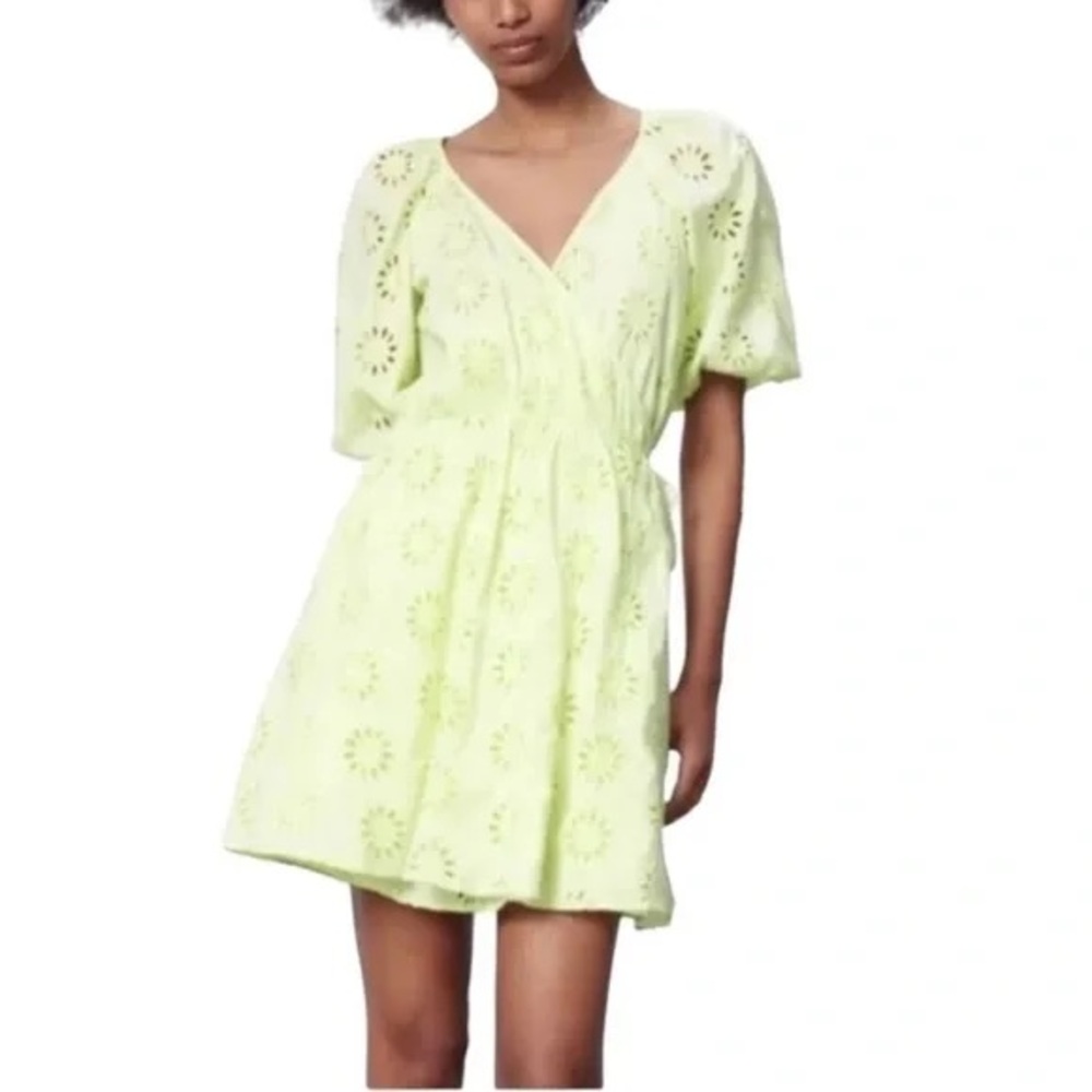 Zara Green Puff Sleeve V-Neck Sundress
